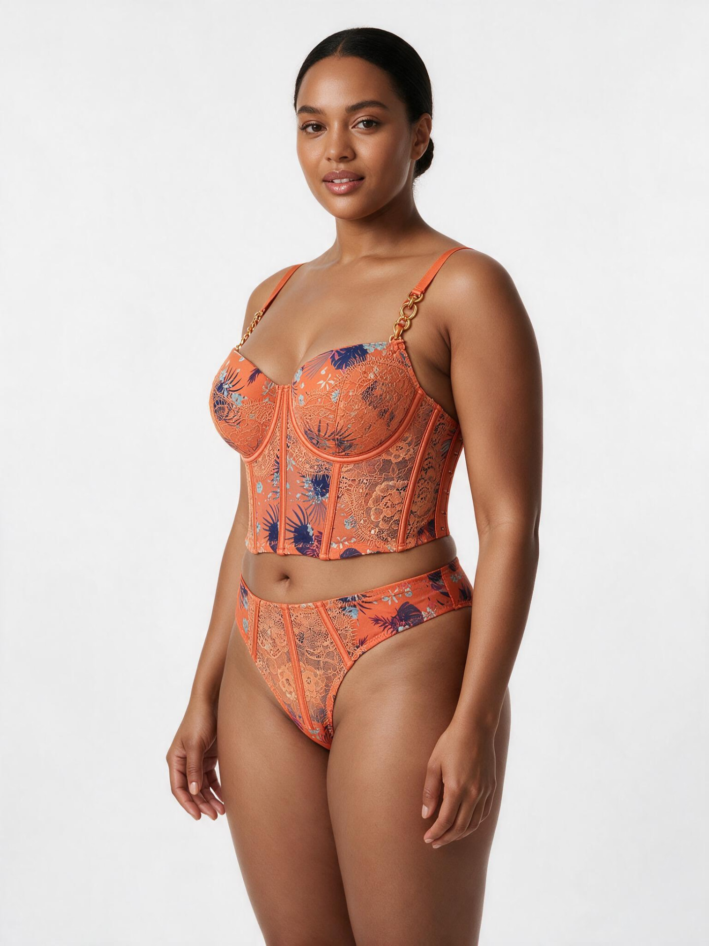 Ensemble Solaya, bustier orange à motifs